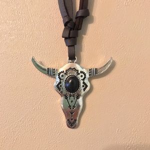 Bull head leather necklace